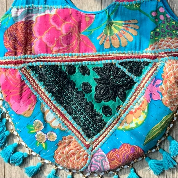 Tribe Azure Fair Trade Handcrafted Large Colorful Quilted Patchwork Shoulder Bag - Picture 4 of 13
